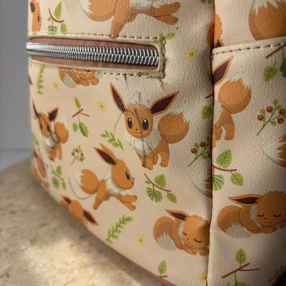 Loungefly Pokemon Eevee Mini Backpack Cream Floral Allover Print Bag FLAW - Picture 4 of 13